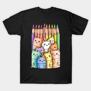 Colorful Cat Kitten Lover - Funny Crayon Cat T-Shirt